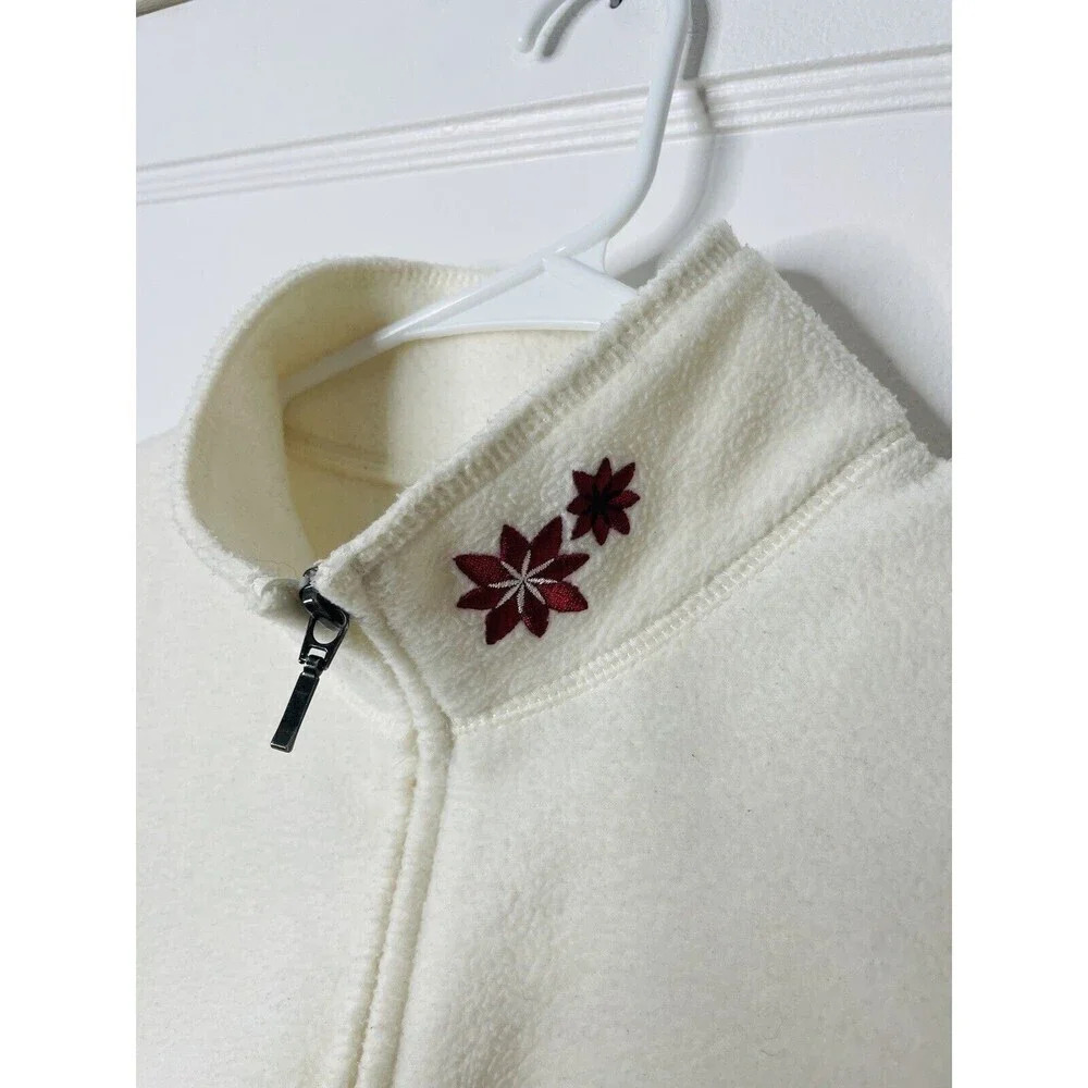 Croft & Barrow Pullover Fleece Sweater M Embroidered Cardinal Bird Flowers Ivory - Picture 4 of 9